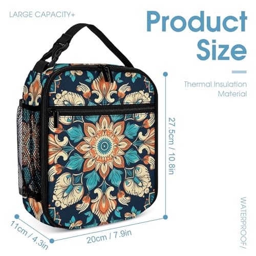 Vintage Mandala Flowers Backpack Set Lightweight Bag Lunch Box Pencil Bags for Women Men Bookbags 3 in 14