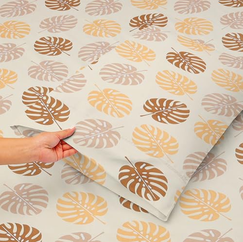 Image of HOMEKART (110 TC & 110 GSM 100% Cotton Feel Bedsheet for Single Bed with One King Size Pillow Covers Soft /Breathable Wrinkel Free -60x90 Inches - (Brown Lea)