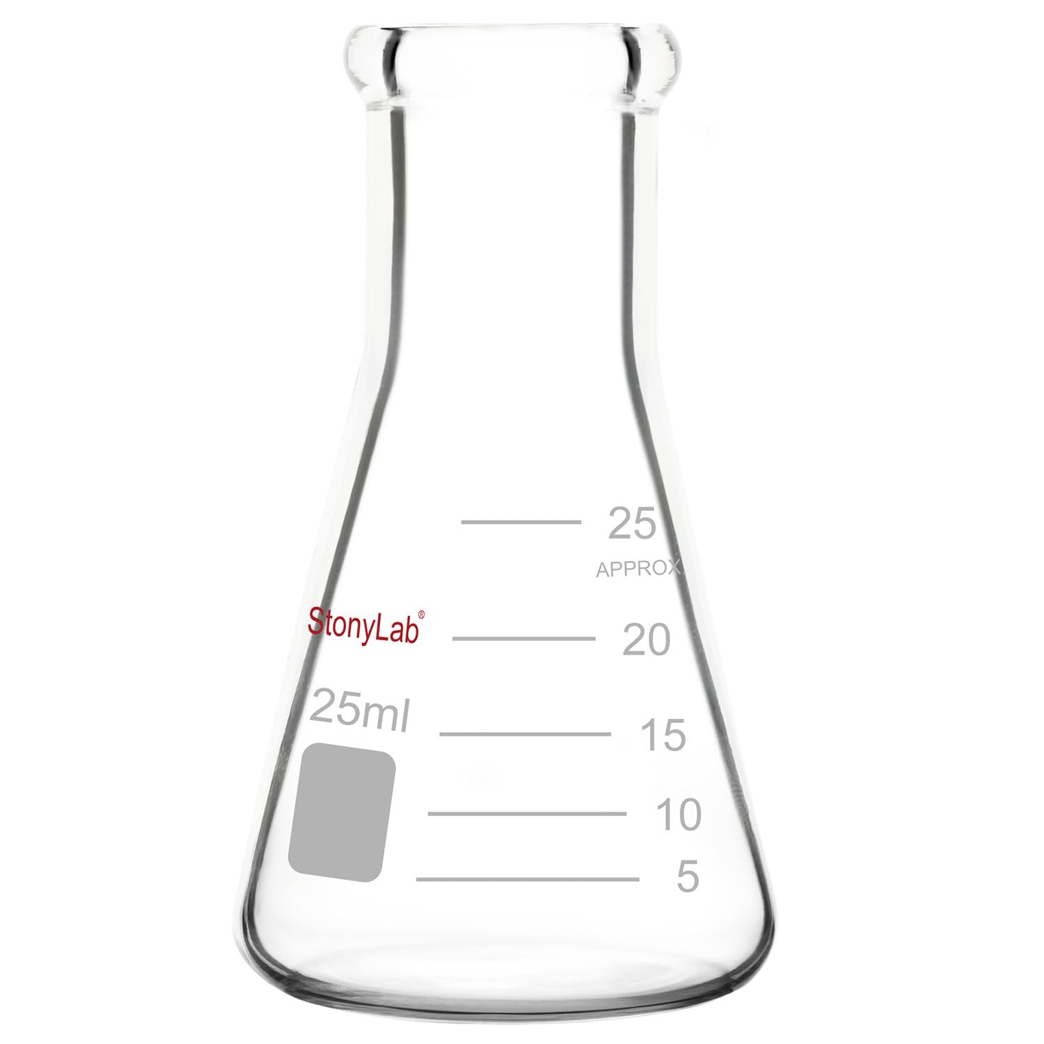 stonylab 1-Pack Glass 25 ml Heavy Wall Narrow Mouth Erlenmeyer Flasks with Heavy Duty Rim