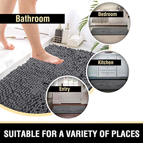 Bathroom Rugs Bath Mats For Bathroom Non Slip Luxury Chenille Bathroom Runner Rug 47X17 Extra Soft And Absorbent Shaggy Rugs Washable Dry Fast Plush Area Carpet Mats For Bath Room, Tub - Grey #TOP5
