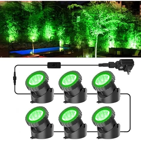 CREPOW Christmas Green Pond Lights, Super Bright LED Underwater Submersible Landscape Spotlights, Switch Control IP68 Waterproof Fountain Lights for Fish Aquarium Tank Garden Yard Tree Pool (Set of 6) Cover