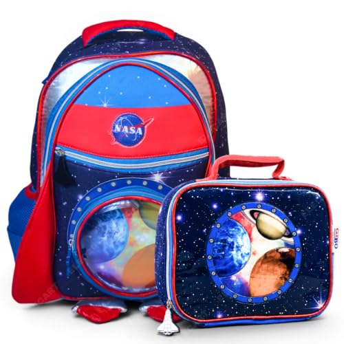 Image of School Bag Combo Set for Girls - 5 in 1 Back to School Hamper with Backpack, Lunch Bag, Tiffin Box, Water Bottle & Pencil Pouch - Complete School Essentials Gift Set for Kids (Space)