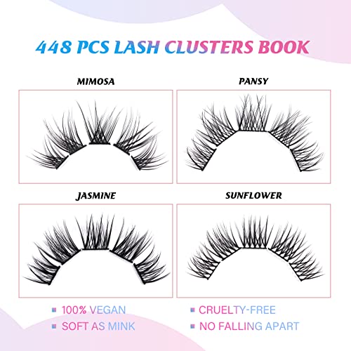 D Curl Lash Clusters, Lankiz Diy Lash Extension, 448Pcs Individual Lashes, 5 In 1 Ultra-Large Capacity Cluster Lashes, Wide Stem Eye Lash Extension At Home, Wispy Lashes Natural Look Lash Book #TOP1