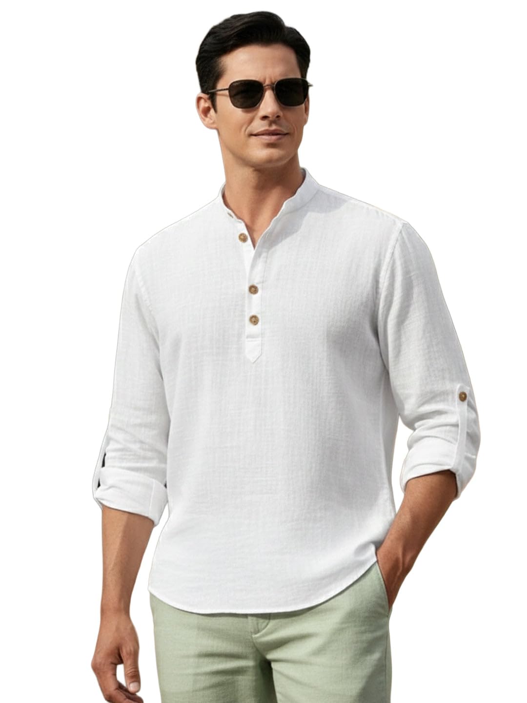 vida loca Full Sleeve Cotton Blend Mandarin Collor Slim Fit Straight Kurta Shirt with Pocket Kurta for Men-picture-17