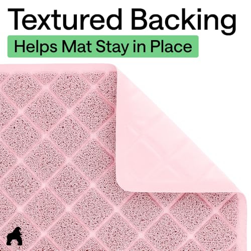 Image of Gorilla Grip Durable Cat Litter Mat (24x17), No Phthalate, Water Resistant, Traps Litter from Box and Cats, Scatter Control, Soft on Kitty Paws, Easy Clean Cat Mat (Light Pink), 1 Count, Plastic