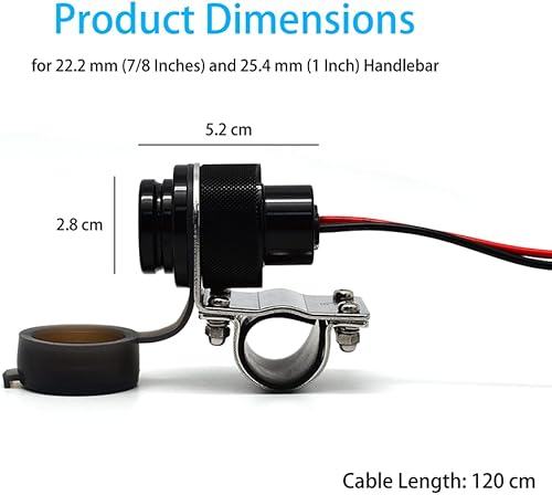 Miniatura 4 de Cliff Top Cargador USB para motocicleta, impermeable, doble puerto USB 4A, 20 W, aluminio, con interruptor de alimentación magnético, resistente