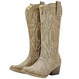 YOLIS Botas Cowboy de Mujer, Botas Vaqueras de Western Puntiagudo Bordado Atuendos para conciertos country baile bodas viajes y uso diario