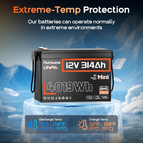 Image of HumsiENK 3 Pack 12V 314Ah (300Ah) LiFePO4 Lithium Trolling Motor Battery