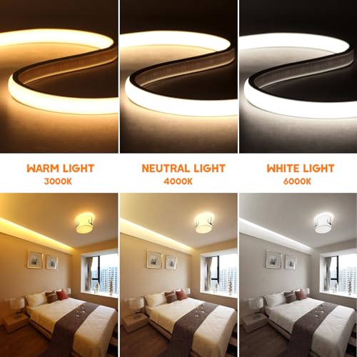 XUNATA 230V COB Neon LED Streifen, 288leds/m Superhell Hohe Dichte, IP65 Wasserdicht Diffusion Flex LED Schlauch für DIY Innen-und Außenbeleuchtung Projekte (Warmweiß, 5M)