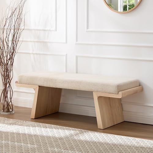 Scingu 47.2' Natural Wood Bedroom Bench, Upholstered Entryway Bench, Modern End of Bed Ottoman with...