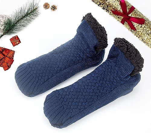Image of Women Knitted Slipper Socks Cozy Sherpa Fuzzy Socks Non Slip Socks Winter Indoor Double Layer Bedroom Slipper Socks