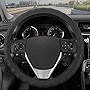 BDK Genuine Black Leather Steering Wheel Cover for Car, Medium (14.5' - 15.5') – Ergonomic Comfort Grip for Men & Women, Car Steering Wheel Cover for Most Vehicles