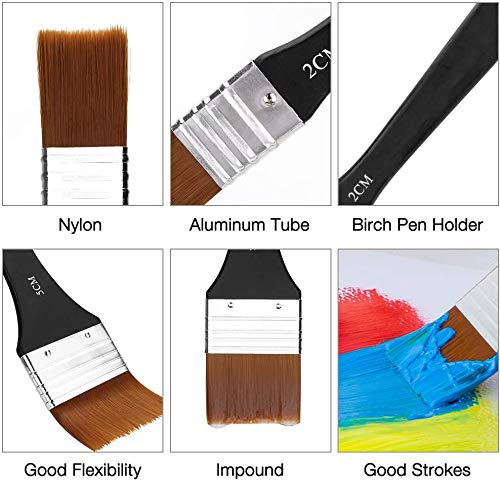 Amacoam 3 Pezzi Pennelli Piatti con Manico in Legno,Pennelli Pittura in Legno Set per Pittura Acrilica, Colori ad Acqua, Vernice,Mobili, Pittura Muri, Carta da Parati