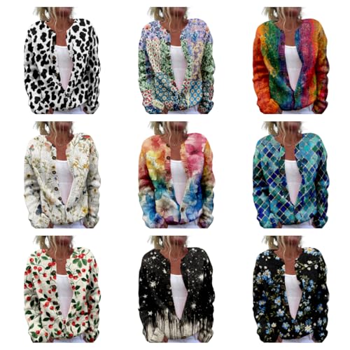 Floral Sweaters for Women Open Front Cardigan Chunky Long Sleeve Plus Size Button Up Fall Trendy Tunic Blouse4