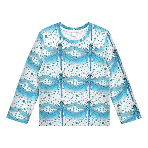 Dragonfly Polka Dot Teal Rash Guard Shirt for Boys Sun Protection Shirt for Kids Toddler UPF50+ 5-6T
