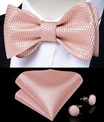 Image of DiBanGu Men Bow Tie Paisley Striped Self-Bow Tie for Men and Silk Woven Bowtie Pocket Square Cufflinks Wedding Party