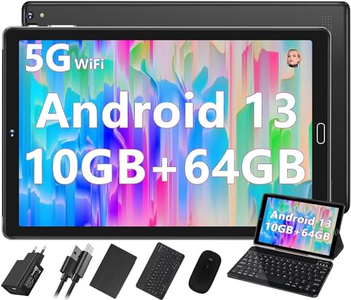 GOODTEL Tablette 10 Pouces Android 13 Quad-Core avec 10Go RAM + 64Go ROM (1To TF) | 5G + 2.4G WiFi | 6000mAh | GMS | BT5.0 | 8MP + 5MP | Type C, Tablette...