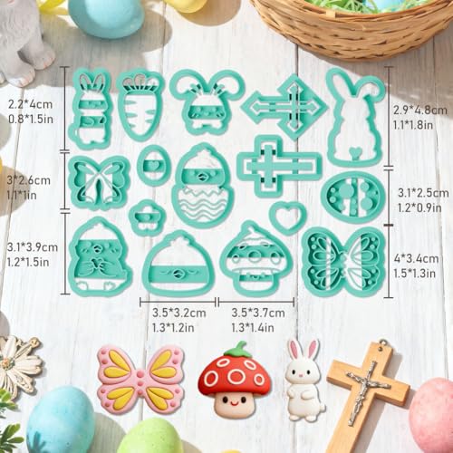 Image of ORIGACH 16 Pcs Easter Themed Clay Cutters Set PLA Clay Earring Cutters for Earring, Necklaces, Bracelets Making Polymer Clay Molds with Storage Box