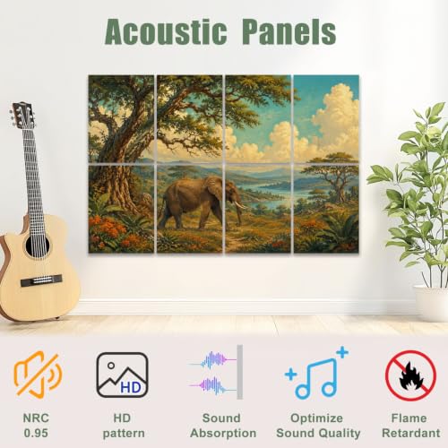 8 Pack Paneles Acústicos Artísticos Majestic Elephant Paisaje de la Sabana Africana Árboles Vibrantes Cielo Azul Paneles Decorativos para Pared con Absorción de Sonido Autoadhesivos para Estudios de Grabación Oficina 48"x32" miniatura 3