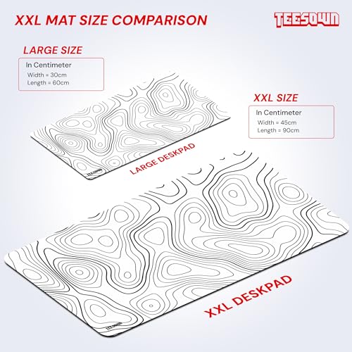 Image of XXL White Topographical Extended Mousepad (17.5x35.5) inches for Laptop Desktop PC and Gaming Desk Mat Rubber Base Desk Pad