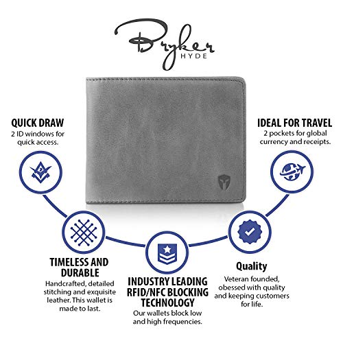 2 ID Window RFID Wallet for Men, Bifold Top Flip, Extra Capacity Travel Wallet (Slate Gray - Distressed Leather, Medium)