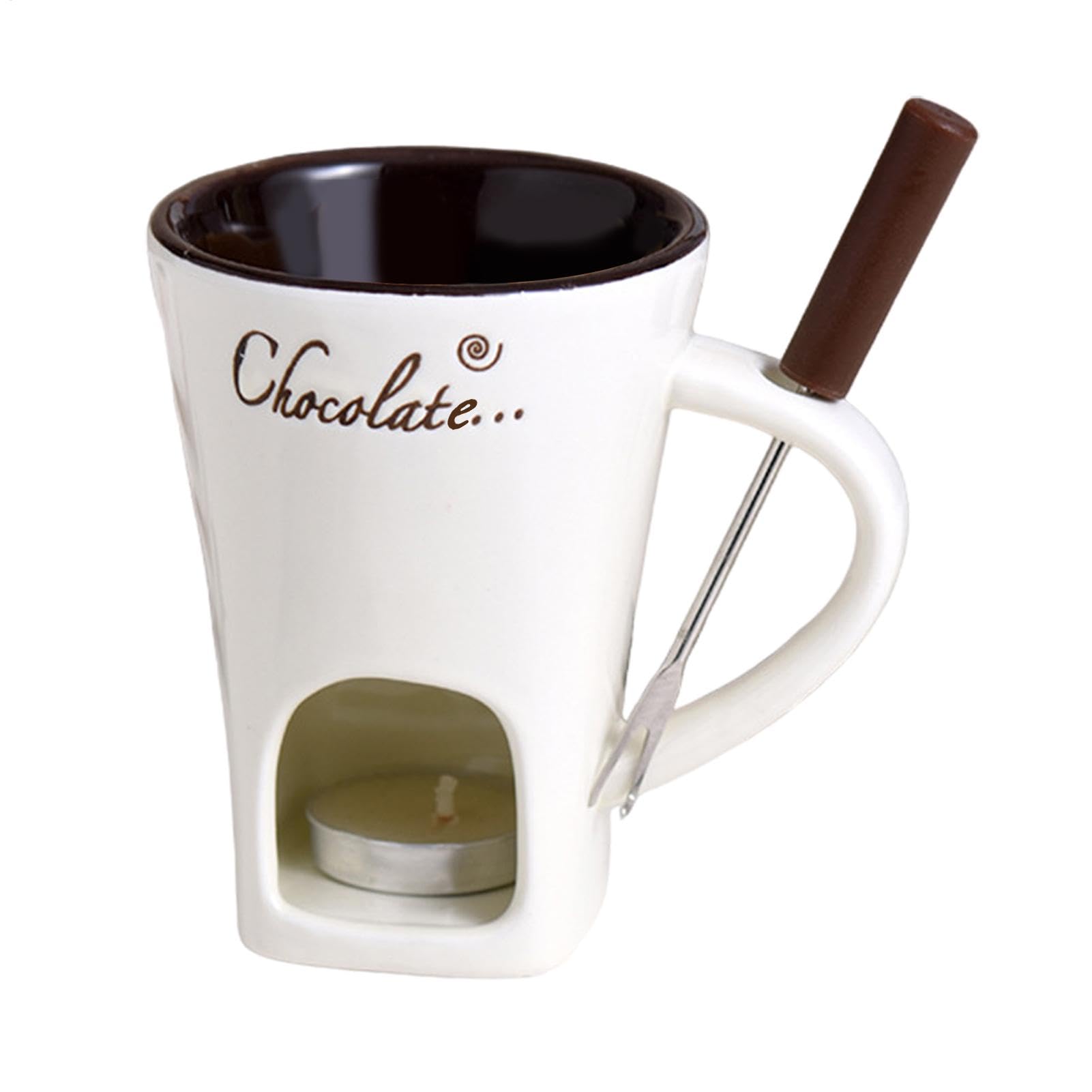 Chocolate Fondue Mug 200 Ml Ceramic Fondue Cup For Cheese Candy Chocolate Melting Cup Set With Forks For Date Night Birthday & Wedding Gift