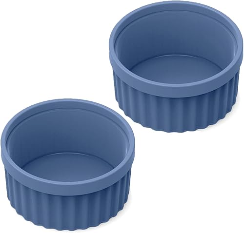 Ramequines de silicona aptos para horno de 8 onzas, juego de 2 moldes de crema brulee, platos de crema brulee, moldes redondos de 4 pulgadas para