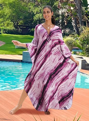 Image of Yanziliu Kaftan Dress for Women,Plus Size Hawaiian Batwing Sleeve Beach Cover Up Summer Swimsuit Dresses