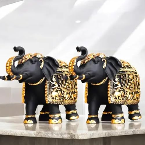 Resin Elephant Statue Medium Size 2 Pcs Set For Showpiece Your Home,Office Table & Gift Article,Animal Decorative Showpiece Figurines|Home Decor For Vastu|Good Luck (Set Of 2),Black
