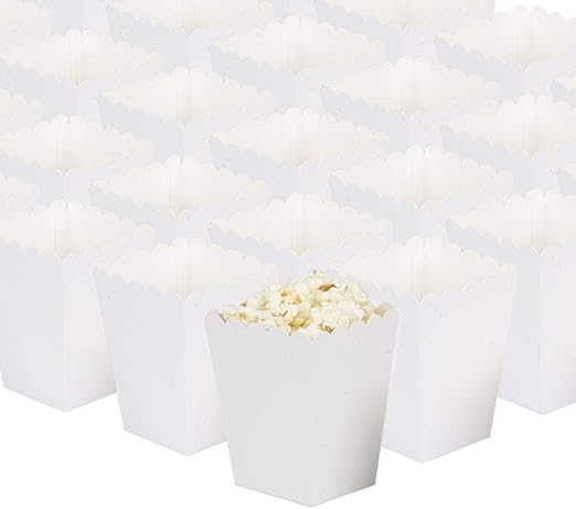 White Open-Top Popcorn Box Set of 36 Popcorn Favor Boxes Cardboard ...