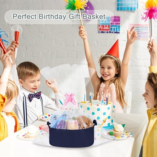 Image of COMSE Small Gift Basket Empty with Bag & Ribbons, Solid Navy Blue