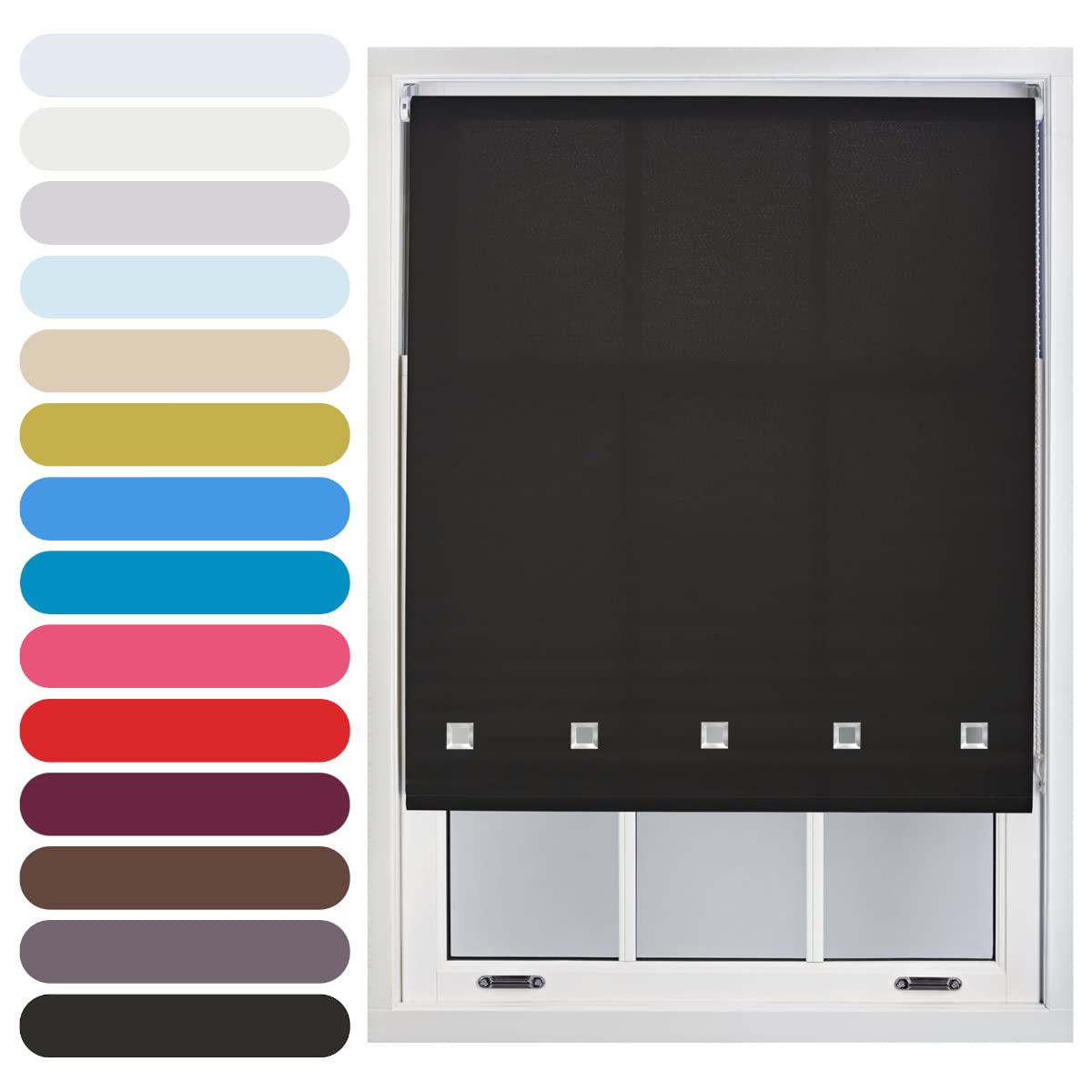 Furnished Black Square Eyelet Light Filtering Polyester Daylight Kitchen Blinds Trimmable Window Blind, 190W X 210H Cm