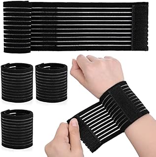 Sibba Elastic Wrist Band Wrap 4 Pieces Breathable Polyester Sleeve Compression Brace Wristband Hand Supports Splint Support Strap for Tennis Gym Sport Men Women