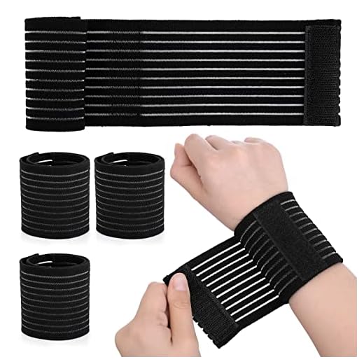 Sibba Banda elástica para muñeca de 4 piezas de poliéster transpirable manga de compresión muñequera apoyo de mano correa de apoyo para tenis, gimnasio, deporte, hombres y mujeres