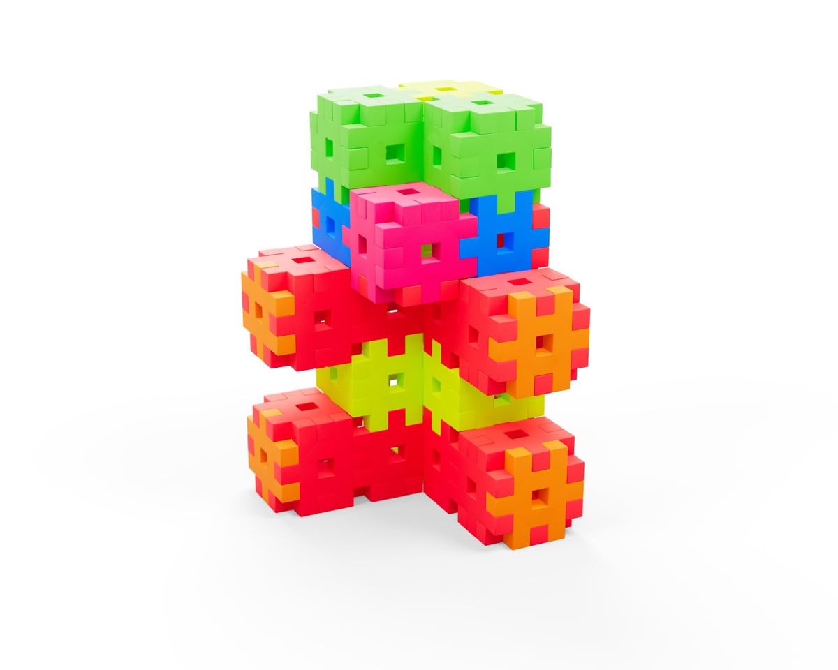 Meli Minis Neon Basic Travel Box Set - 250 bloques de construcción, juguetes creativos para niños a partir de 3 años, colores neón, escala 1:1, instrucciones de 37 x 23 cm, sin BPA, certificado CE