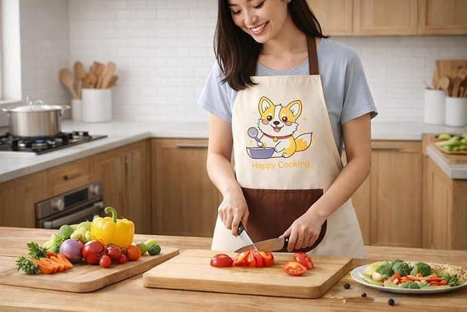 Image of HROY Kitchen Apron for Women & Men with Pocket & Side Towel | Kitchen Apron for Women & Men with Pocket & Side Towel | Reusable Cooking Chef Apron for Home Kitchen