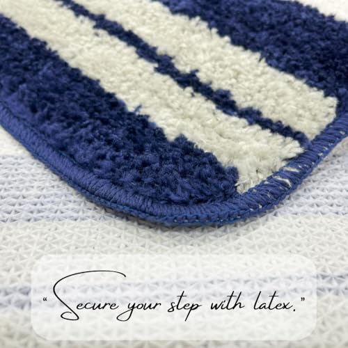 Image of VAS COLLECTIONS Microfiber Solid & Striped Anti-Skid Bath Mats - Pack of 2 (Blue & White, 35x50 cm)