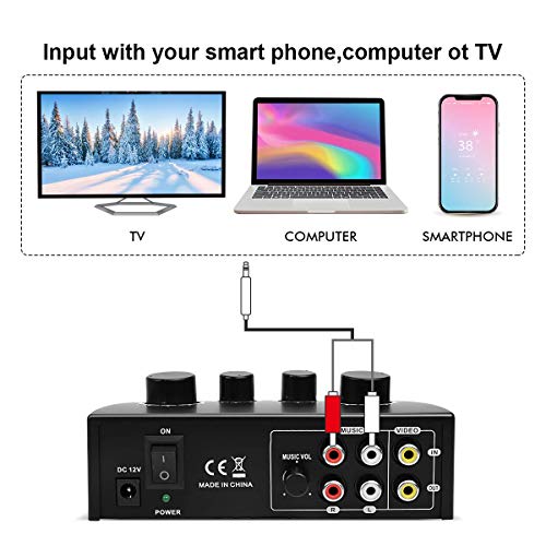 Image of HAYDEN Portable Karaoke Sound Echo Mixer System Machine Set Compatible with 2 Microphone for karoake TV PC Amplifier Speaker Smartphone mini Music Setup Enjoy Singing.