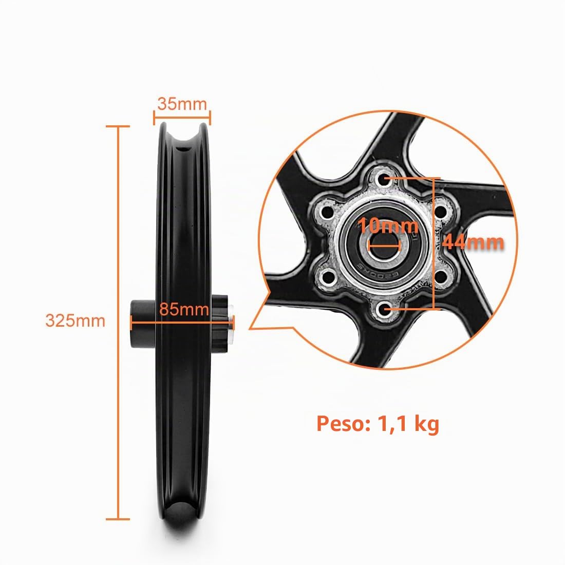 16 Pollici Bambino Bici Rimorchio Ruota Lega Nera Mozzo 10mm Cuscinetto Diametro 16x1.75 Pneumatico Pneumatico Disco Supporto per Scooter Bicicletta