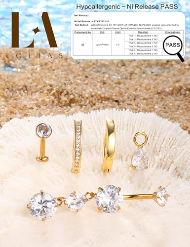 LOLIAS Gold Belly Button Ring - 14G Surgical Stainless Steel Belly Rings Hypoallergenic Clicker Belly Button Piercings for Women CZ Dangle Belly Button Rings Navel Piercing Pack Silver/Gold2
