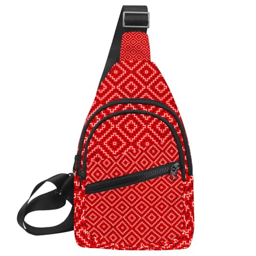Sac à bandoulière géométrique rouge multicolore de voyage et randonnée