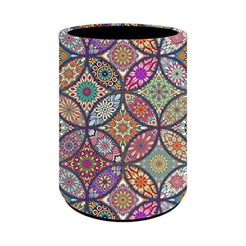 KUIFORTI Bohemian Printed Pencil Holder Desk Accessories for Women,Cute Boho Style Pen Cup Pot for Kids Children School Desktop Stationery Organizer, Makeup Brush Storage Organizer Cover