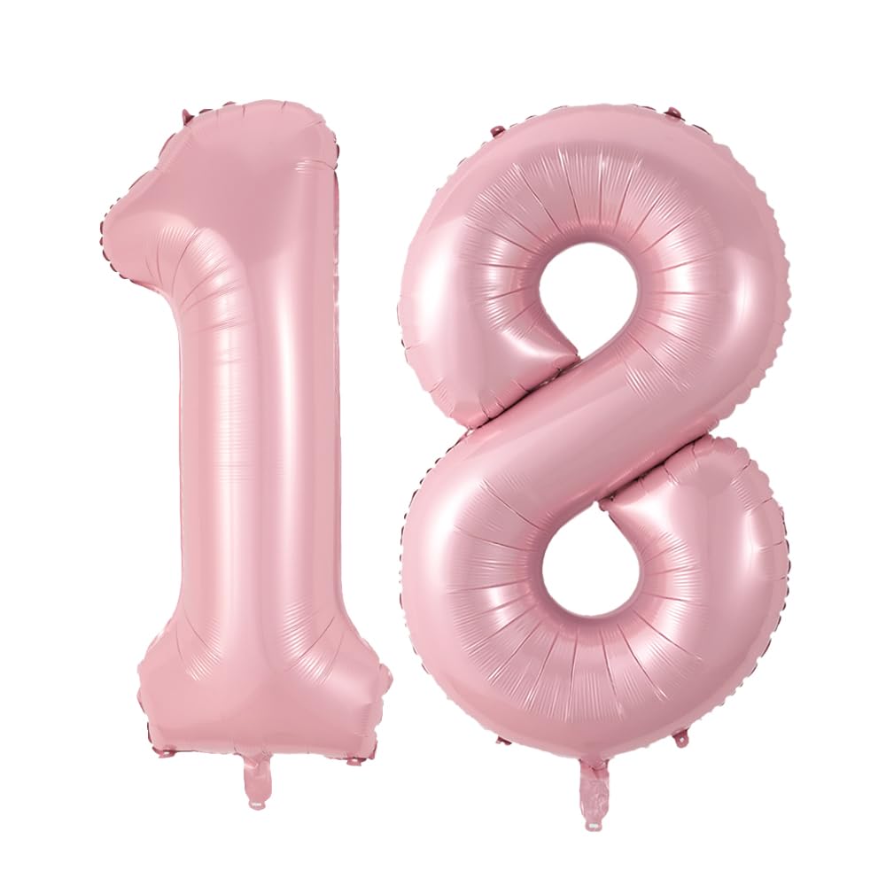18th Birthday Balloons - Jumbo 40 Inch Number 18 Balloon with Self-Sealing Valve, Pearl Pink Foil Balloons for Party Decorations, Long Lasting Adult Birthday Celebration Decor