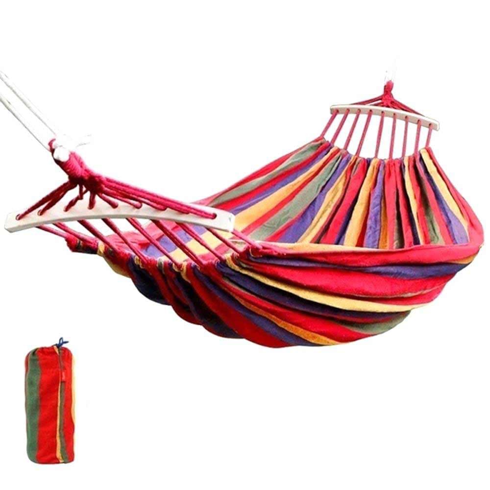 Vetrineinrete® Amaca da giardino e da campeggio colorata in cotone con supporto in legno da appendere con sacca per il trasporto 200x80 cm (Rossa)