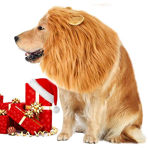 VIVREAL Lion Mane Costume for Dog - Lion Dog Costume Funny Adjustable Lion Wig Easy to Fit Medium to Large Sized Dog for Halloween Christmas Party with Ears,Large Dog Costume for Pet as Lion King