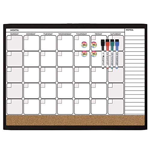 Quartet Combination Magnetic Whiteboard Calendar & Corkboard Value Pack, 17 x 23 inches Combo White Board & Cork Board, Black Frame (44202-BK)