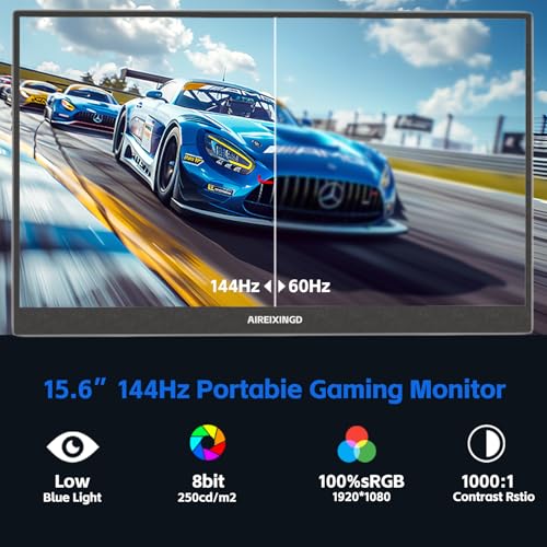 Image of 15.6'' Portable Gaming Monitor 144Hz 1ms, 1080P FHD IPS Kickstand Portable Monitor with HDR, Matte LCD Display, External Second Screen for Laptop, PC, PS5, Mac, Xbox，USB /Type-C /Mini HDMI