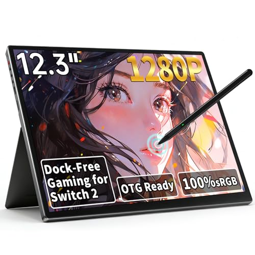 Image of S123E 12.3 Inches Portable Monitor for Switch /Switch 2, Ultra Slim Touchscreen Monitor Touch Mini Travel Monitor 1280P IPS Display 100% sRGB for Laptop Surface PC Xbox PS4 /5 and Office