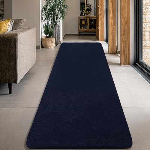 Image of Large Modern Runner Rugs for Living Room Bedroom, 2x6 Feet Navy Blue Ultra Soft Thickened Memory-Foam Indoor Rug, Comfy Aesthetic Solid Minimalist Carpets for Girls Boys Nursery Dorm Home Decor