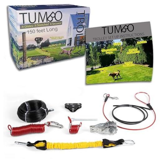 Tumbo Xtreme Trolley 200ft - Anti-Shock Aerial Dog Runner for Yard - Heavy Duty Pulley - Large Dog Gear - Best Dog Run Zipline for Backyards - Trolley System Camping - 100ft / 150ft / 200ft